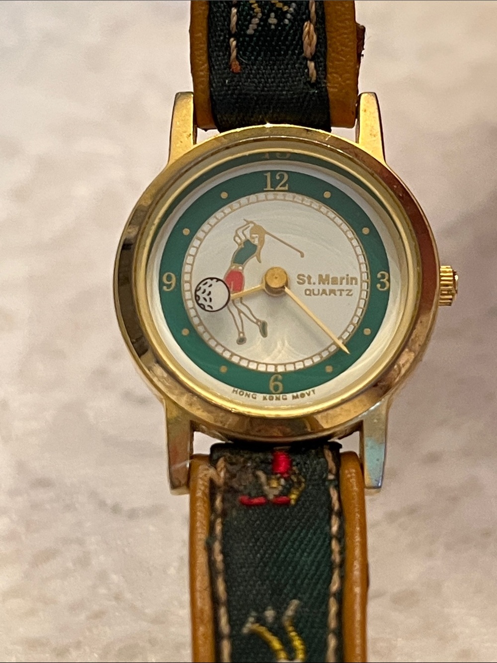 VTG St. Marin Quartz Golf Motif Gold-Tone Watch